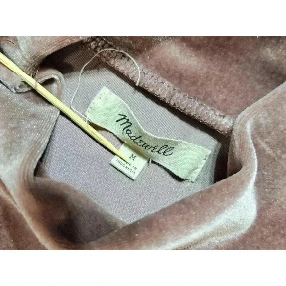 Madewell Velvet Mockneck Shift Dress Frosty Mauve Short Sleeve Stretch Size M - Picture 4 of 5